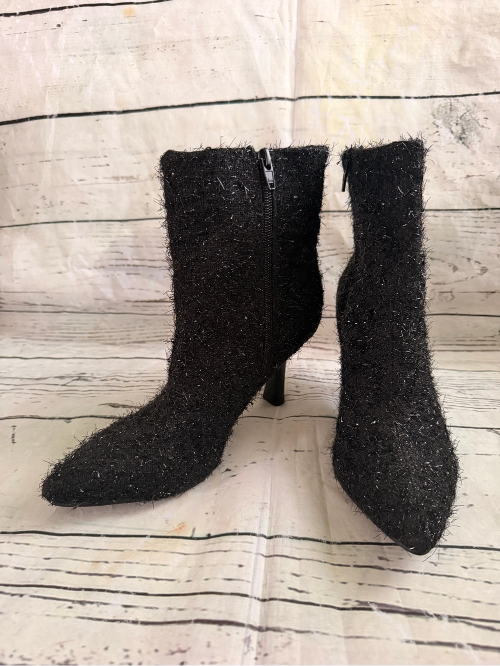 Women's Black Sparkle Pointed-Toe Ankle Boots